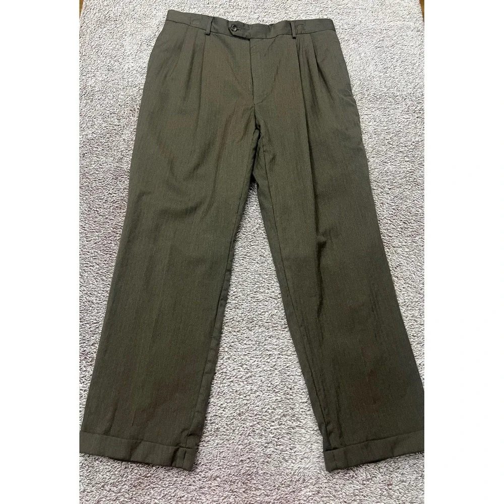Jos A Bank Executive Collection Mens 36R Wool Brown Herringbone Pleated Pants